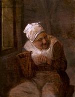 Adriaen van Ostade - Bilder Gemälde - A Woman Spinning by the Window