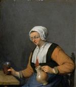 Adriaen van Ostade - Bilder Gemälde - A Woman with a Beer Jug