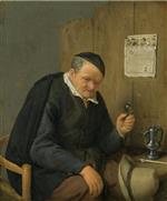Adriaen van Ostade - Bilder Gemälde - An Elderly Man Seated Holding a Wineglass