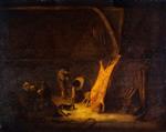 Adriaen van Ostade - Bilder Gemälde - An Interior with a Pig's Carcass