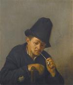 Adriaen van Ostade - Bilder Gemälde - An Old Man Smoking a Pipe