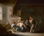 Adriaen van Ostade - Bilder Gemälde - Ein Dorfbarbier zieht einen Zahn