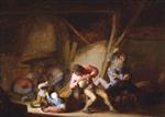 Adriaen van Ostade  - Bilder Gemälde - Interior with Drinking Figures and Crying Children