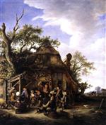 Adriaen van Ostade  - Bilder Gemälde - Merry Company of Peasants in front of an Inn