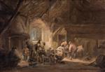 Adriaen van Ostade  - Bilder Gemälde - Peasants Drinking and Playing Backgammon in an Interior