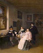 Adriaen van Ostade  - Bilder Gemälde - Self Portrait of Adriaen van Ostade with the De Goyer family
