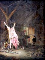 Adriaen van Ostade  - Bilder Gemälde - Slaughtered Pig in a Barn