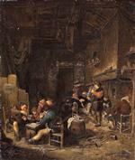 Adriaen van Ostade  - Bilder Gemälde - Tavern Interior with Peasants Playing Cards, Smoking and Drinking