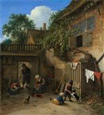 Adriaen van Ostade  - Bilder Gemälde - The Cottage Dooryard
