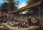 Adriaen van Ostade  - Bilder Gemälde - The Courtyard of an Inn with a Game of Shuffleboard