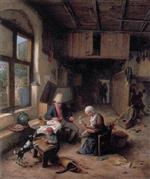 Adriaen van Ostade  - Bilder Gemälde - The Interior of a Peasant's Cottage