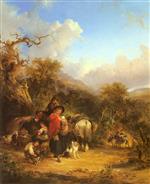 William Joseph Shayer - paintings - A Rest by the Roadside