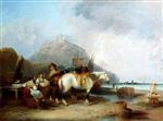 William Joseph Shayer - Bilder Gemälde - Coast Scene with Figures and Horses