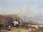 William Joseph Shayer  - Bilder Gemälde - Fisherfolk with a White Horse on the Shore