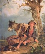 William Joseph Shayer  - Bilder Gemälde - Landscape with a Boy and Donkey