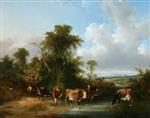 William Joseph Shayer  - Bilder Gemälde - Landscape with Cattle by a Stream