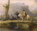 William Joseph Shayer  - Bilder Gemälde - Woman on Horseback Crossing a Bridge