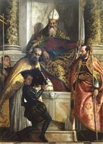 Bild:St. Anthony Abbot with St. Cornelius, St. Cyprian and a Page