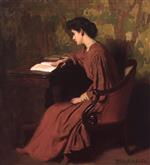 Bild:Woman Reading at a Desk