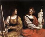 Giovanni Francesco Guercino - Bilder Gemälde - Allegory of Painting and Sculpture