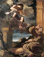 Giovanni Francesco Guercino  - Bilder Gemälde - Saint Francis with an Angel Playing a Violin