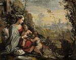 Giovanni Francesco Guercino  - Bilder Gemälde - The Holy Family on the Return from the Flight Meets the Infant St John
