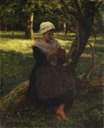 Jules Breton - Bilder Gemälde - A Peasant Girl Knitting