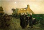 Jules Breton - Bilder Gemälde - Evening in the Hamlet of Finistere