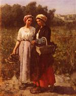 Jules Breton  - Bilder Gemälde - The Grape Harvest at the Chateau-Lagrange