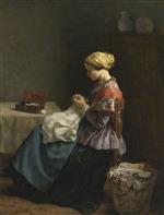 Jules Breton  - Bilder Gemälde - The Little Seamstress