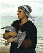 Jules Breton  - Bilder Gemälde - The Wounded Sea Gull