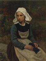 Jules Breton  - Bilder Gemälde - Young Brittany girl knitting