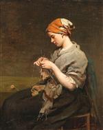 Jules Breton  - Bilder Gemälde - Young Girl Knitting