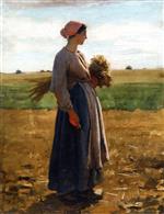 Jules Breton  - Bilder Gemälde - Young Woman in the Fields