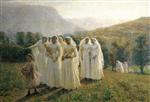 Jules Breton  - Bilder Gemälde - Young Women Going to a Procession