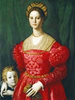 Angelo Bronzino - Bilder Gemälde - A Young Woman and her Little Boy