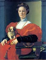 Angelo Bronzino  - Bilder Gemälde - Portrait of a Lady in red with do
