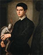 Angelo Bronzino  - Bilder Gemälde - Portrait of a Man Holding a Statuette