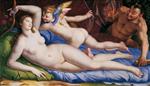 Angelo Bronzino  - Bilder Gemälde - Venus, Cupido and Satyr