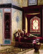 Rudolf Ernst - Bilder Gemälde - Languorous Oriental Lady with a Rose