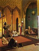 Rudolf Ernst  - Bilder Gemälde - Traveling Musicians Playing for the Sultan