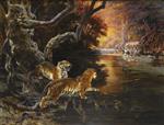 Rudolf Ernst  - Bilder Gemälde - Two Tigers on the Hunt