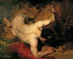 William Etty  - Bilder Gemälde - Reclining Male Nude with Spear
