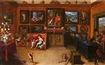 Frans Francken - Bilder Gemälde - A Picture Gallery With A Man Of Science Making Measurements