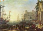 Claude Lorrain - Bilder Gemälde - Hafen mit der Villa Medici