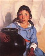 Robert Henri  - Bilder Gemälde - Gregorita with the Santa Clara Bowl