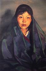 Robert Henri  - Bilder Gemälde - Indian Girl in Blue Wrap, Gregorita