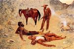 Frederic Remington  - Bilder Gemälde - He Lay Where He Had Been Jerked, Still as a Log