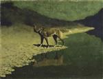Frederic Remington  - Bilder Gemälde - Moonlight, Wolf