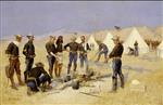 Frederic Remington  - Bilder Gemälde - Roasting the Christmas Beef in a Cavalry Camp